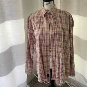 Men’s size large Burberry Classic Plaid button down dress shirt cotton. Cream